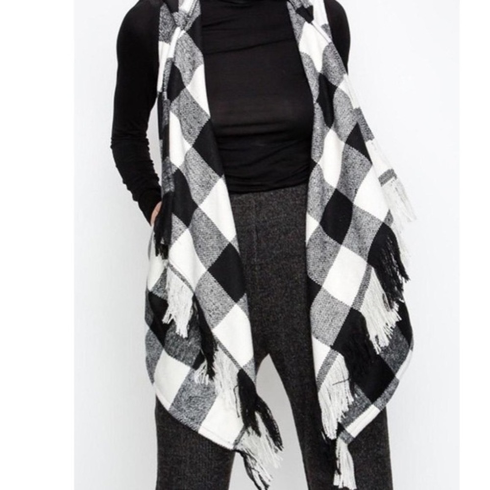 Black & white Plaid fringe vest